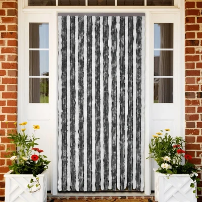 Afbeelding van Vliegengordijn 90x220 cm chenille grijs en wit