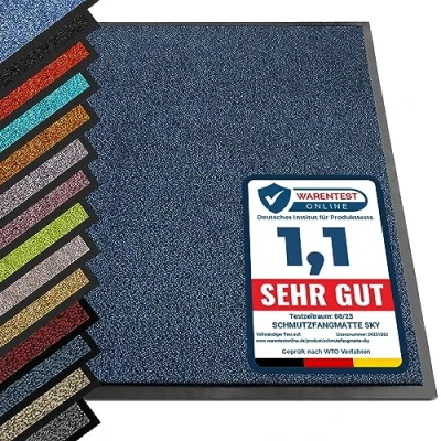 Afbeelding van etm® Schoonloopmat Voetmat in vele maten Deurmat voetveger voor binnen en buiten (blauw zwart, 60x180 cm)