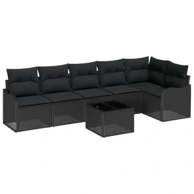 Afbeelding van vidaXL 7 delige tuinsofa set met kussens Beige poly rattan, 2 zits opslag &amp; Zwart rattan