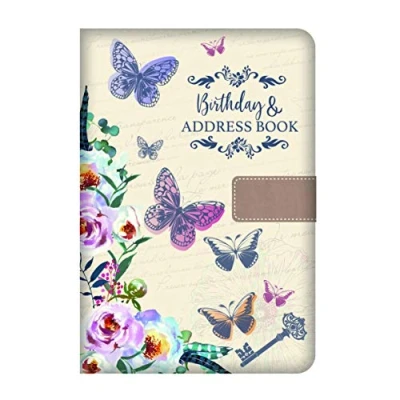 Afbeelding van PRECIOUS LONDON A5 adresboek met leuke vintage stoffen hardcover en magneetsluiting in formaat (ca. 148 x 210 mm), vlinders
