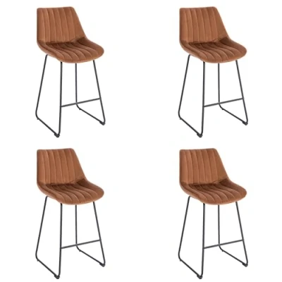 Afbeelding van Lina® Vegas Barstoel Bruin Set van 4 Velvet Barkrukken