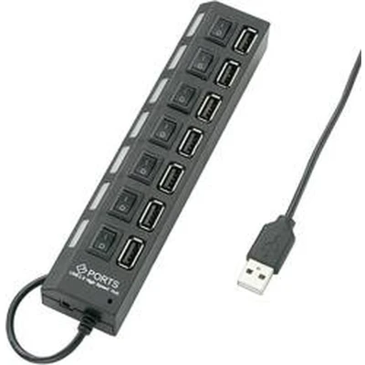 Afbeelding van Renkforce USB 2.0 hub 7 poorten Individueel schakelbaar, Met status LEDs Zwart