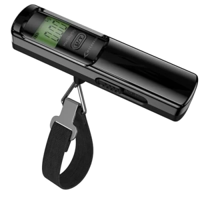 Afbeelding van MYCARBON Digitale bagageweegschaal zonder accu, 50 kg, met lcd display, draagbare voor reizen, leven en vissen, zwart