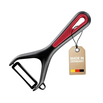 Afbeelding van Westmark groenteschiller en aspergesparter met keramisch mes snijder, Gallant, zwart/rood, 291122E1