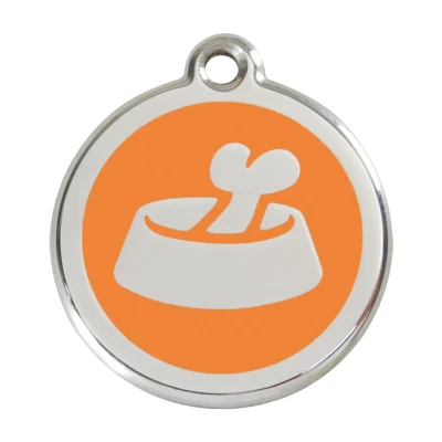 Afbeelding van Bone in Bowl Orange roestvrijstalen hondenpenning large/groot dia. 3,8 cm RedDingo