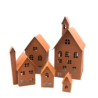 Afbeelding van UNUS® Deko huisjes 5 delige set, lichthuisjes van metaal zwart