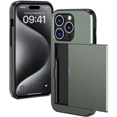 Afbeelding van iMoshion Hoesje Geschikt voor iPhone 15 Pro Ruimte 2 pasjes Backcover met pasjeshouder Donkergroen