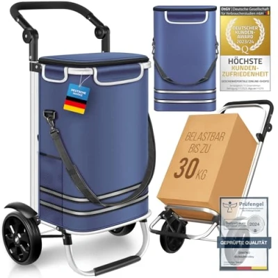 Afbeelding van Dimono® Winkelwagen 3 in 1 opvouwbare boodschappentrolley 56 liter met koelvak; transportwagen boodschappentas (beige)