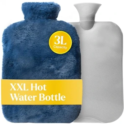 Afbeelding van Qomfor XXL Kruik met Extra Zachte Hoes 3L Inhoud Warmwaterkruik voor Pijnverlichting en Ontspanning Stormblauw