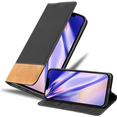Afbeelding van Cadorabo Hoesje geschikt voor Apple iPhone 14 in ZWART BRUIN Beschermhoes met magnetische sluiting, standfunctie en kaartvakje Book Case Cover Etui