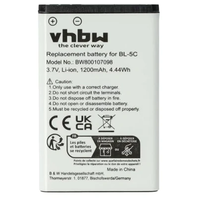 Afbeelding van vhbw Batterij compatibel met Amplicomms PowerTel M6300 smartphone (1200 mAh, 3,7 V, Li Ion)