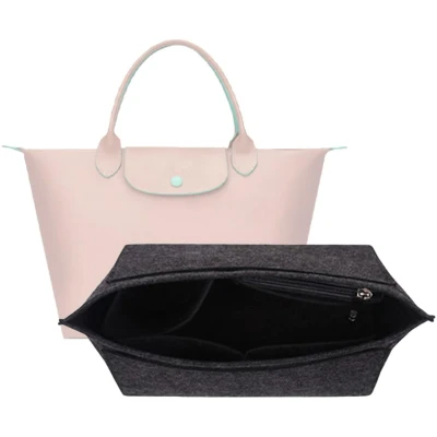 Afbeelding van D.DUO handtas organizer, vilten organizer met meerdere zakken, opvouwbare draagtas voor portemonnee, Longchamp tas, maat M, donkergrijs