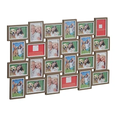 Afbeelding van Relaxdays collage fotolijst voor 24 foto&#039;s 10x15 horizontaal en verticaal ophangen 61,5 x 91 cm bruin