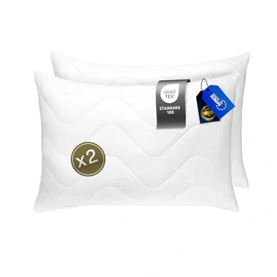 Afbeelding van FAM&#039; Home Lot de 2 Coussins luxe, 50 x 60 cm, rembourrage en volume (600 g) couchage ergonomiques blancs Entretien facile Pour personnes allergiques cm Lavables