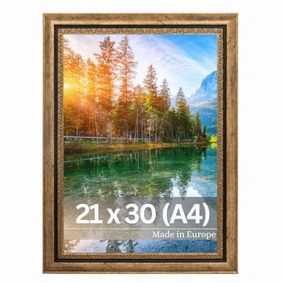 Afbeelding van Victor Fotolijst &quot;Boho&quot; Goud in 21 x 30 cm lijst: 16 mm Vintage Rustiek A4 Gouden 20 Landhuis