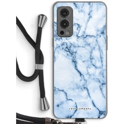 Afbeelding van Case Company® hoesje met Koord geschikt voor OnePlus Nord 2 5G Blauw marmer Telefoonhoesje Zwart Bescherming aan alle Kanten en Over de Schermrand