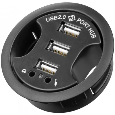 Afbeelding van Goobay 3 weg USB 2.0 Hi Speed ingebouwde HUB/verdeler + audio voor installatie in 60 mm tafelbussen met aansluiting