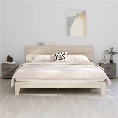 Afbeelding van Nachtkastjes 2 st 40x35x44,5 cm massief grenenhout lichtgrijs