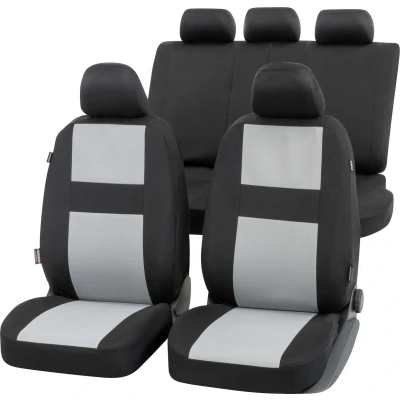 Afbeelding van Autostoelhoes Glasgow complete set, universele autostoelhoezen zwart grijs, stoelhoezen polyester