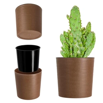 Afbeelding van KADAX Bloempot Met houtsnippers Elegant inzet Voor de woonkamer, kantoor Diameter : 30 cm, bruin