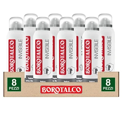 Afbeelding van Borotalco Deo Invisible 48h Deodorant Spray met talkeffect tegen vlekken, extra droog, zonder alcohol, absorbeert dermatologisch getest zweet 8 flessen van 150 ml