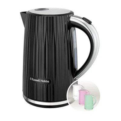 Image de Russell Hobbs Bouilloire [1,7 l 2400 W] Eden noire, accents en acier inoxydable (filtre anti calcaire amovible, ouverture du couvercle par simple pression d&#039;un bouton, indicateur de niveau d&#039;eau,