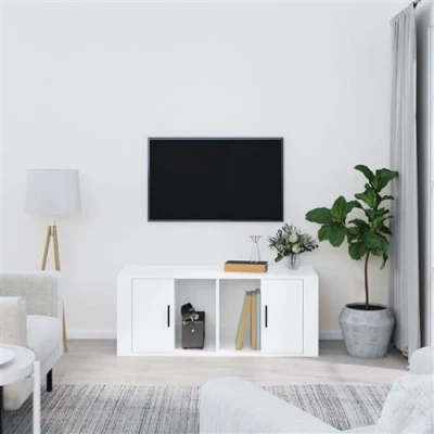 Afbeelding van Tv meubel 100x35x40 cm bewerkt hout hoogglans wit