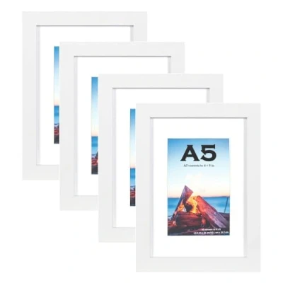 Afbeelding van Scholar Tree Set van 4 houten fotolijsten om neer te zetten of aan de muur bevestigen, A5, 21 x 14,8 cm, wit
