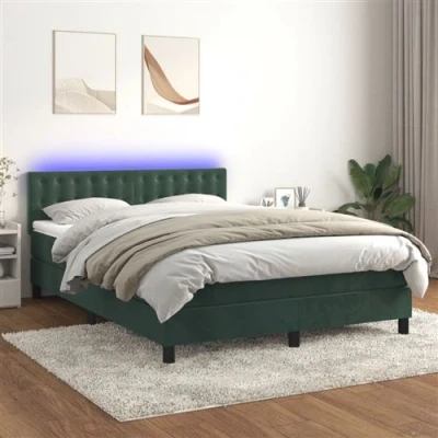 Afbeelding van vidaXL Boxspring met matras en LED fluweel donkergroen 140x200 cm