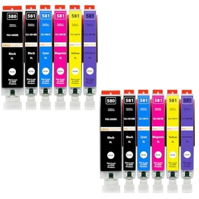 Afbeelding van Amaprint 12 XL cartridges compatibel met Canon PGI 580 CLI 581 blauwe foto voor Pixma TS8100 TS8150 TS8151 TS8152 TS8200 TS8250 TS8251 TS8252 TS8300 TS8350 TS8351 8352 TS9100 TS9150