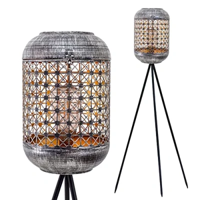 Afbeelding van Gadgy Solar Tuinverlichting Staande Lamp Terras Buitenlamp Zonne Energie Balkon &amp; Tuin Driepoot Tuinlamp Led Buiten op Zonneenergie Lantaarn voor Verlichting Tuinlampen Zilver / Zwart Goud