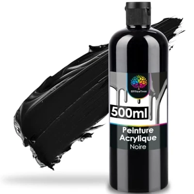 Afbeelding van OfficeTree zwarte acrylverf, 500 ml, acrylverf op waterbasis, voor hobbykunstenaars, ideaal om te mengen