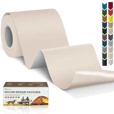 Afbeelding van Cahomo Nylon reparatiepatches, zelfklevend, waterdicht, voor jassen, tenten, bovenkleding, 7,6 x 200 cm, beige