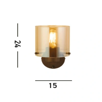 Afbeelding van Wandlamp Zweden, mokka/amber, 1 lamp, staal, glas