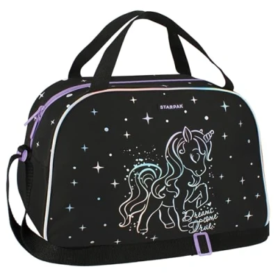 Afbeelding van Eenhoorn Holo Zwarte Schoudertas, Sporttas 39x27x16 cm STARPAK