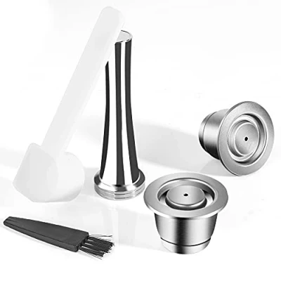 Afbeelding van RECAFIMIL herbruikbare Nespresso capsules, 2 koffiecapsules met tamper van roestvrij staal, compatibel machine (2 capsules + 1 lepel borstel)
