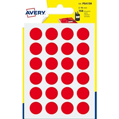 Afbeelding van Avery PSA15R verpakking met 168 markeringspunten diameter 15 mm A6 vel Rood