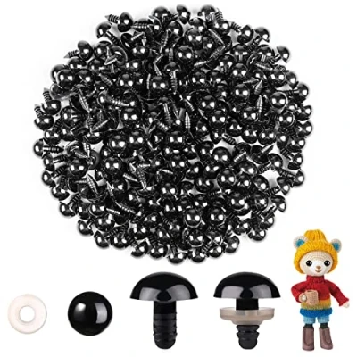 Afbeelding van MUCUNNIA 400 stuks Amigurumi veiligheidsogen met sluitringen Zwarte kunststof voor haken en knutselen 16 mm