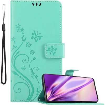 Afbeelding van Cadorabo Hoesje geschikt voor Samsung Galaxy NOTE 20 in BLOEMEN TURKOOIS Beschermhoes bloemmotief met magnetische sluiting, standfunctie en kaartsleuven Book Case Cover Etui