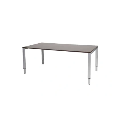 Afbeelding van Domino vergadertafel, hoogte instelbaar (62 85cm) met 180x100cm &#039;zwevend&#039; logan eiken 25mm blad en aluminium (RAL9006) N poot frame