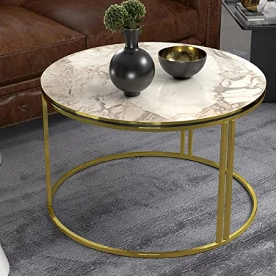 Afbeelding van Salontafel Aulum rond 50x70 cm marmer wit en goudkleurig