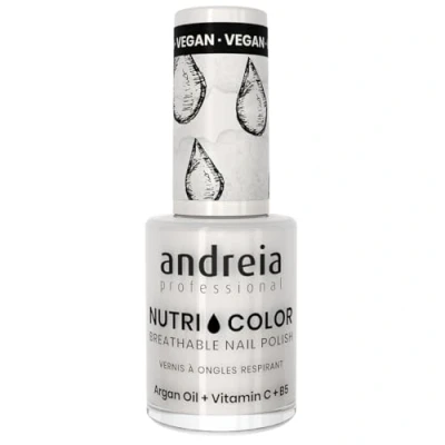 Afbeelding van Andreia NutriColor Professionele nagellak, ademend, veganistische en dierproefvrije nagellak met langdurige glanzende afwerking, kleur NC1, wit, 10,5 ml
