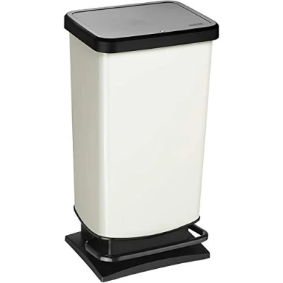 Afbeelding van Rotho Paso Afvalemmer 40 liter met voetpedaal en deksel, BPA vrije kunststof (PP), metallic wit, (35,3 x 29,5 67,6 cm)