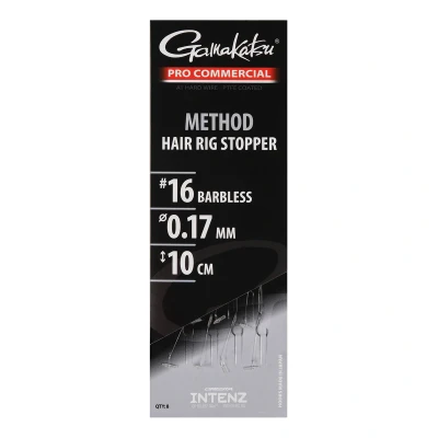 Afbeelding van Gamakatsu Pro Commercial Coars Method Hair Rig Stopper 10cm Barbless (8 pcs) Maat : Haak 14 0.19mm