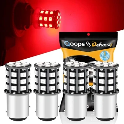 Afbeelding van Defvnsy Ledlamp 1157 BAY15D P21/5W, geen polariteit, rood, glanzend, autolampen, 12V 24V, 33SMD 2835, 2057 2357 7528, vervangingslamp voor remlicht, achterlicht, stoplicht (4 stuks)