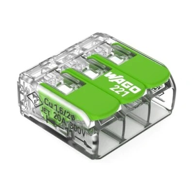 Image de WAGO Green Range Lot de 12 bornes à 3 conducteurs I jusqu&#039;à 4 mm² Borne connexion avec leviers enfichables pour tous les types 221 423
