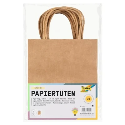 Afbeelding van Tas met handvat Folia kraftpapier 125gr 18x21x8cm 20 stuks naturel