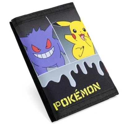 Afbeelding van Pokemon Drievoudige portemonnee voor kinderen met muntvak ritssluiting en transparant ID vak, Zwart/Veelkleurig, Modern