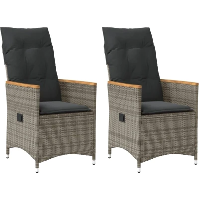 Afbeelding van Tuinstoelen 2 st verstelbaar met kussens poly rattan grijs