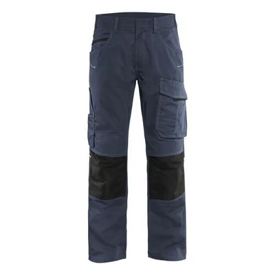 Image de Pantalon services stretch marine foncé/noir, boutons cachés